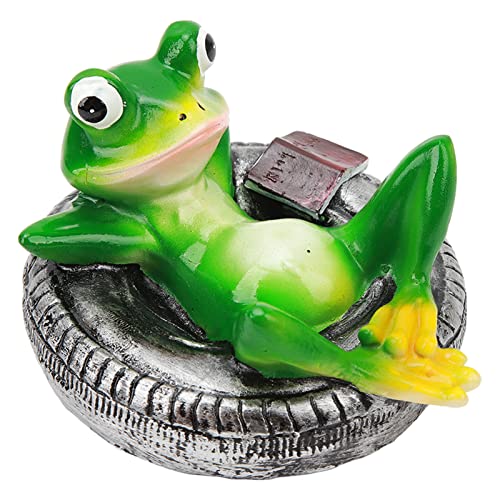 Omabeta Wasser schwimmende Teichdekoration, Lange Lebensdauer, einfaches Schwimmen, Pflegeleichte schwimmende Froschstatue für den Teich(Frosch liegt auf Reifen) von Omabeta