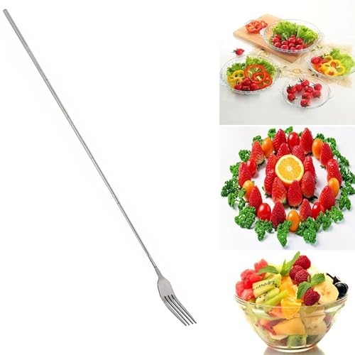 Omabeta Robuste tragbare Teleskopgabel aus rostfreiem Stahl, praktische, rostfreie, ausziehbare Gabel mit langem Griff für BBQ Fruit Dessert Pastry von Omabeta