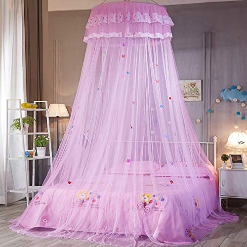 Runder Himmelbett Vorhang Princess Style Spitzenbett Moskitonetz Robustes Bett Baldachin für Mädchen Babyzimmer(Pink) von Omabeta