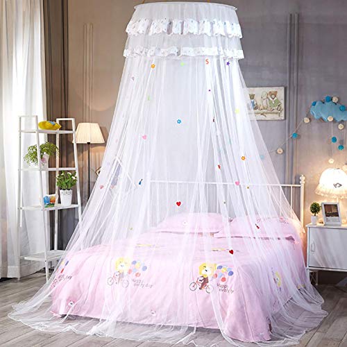 Runder Himmelbett Vorhang Princess Style Spitzenbett Moskitonetz Robustes Bett Baldachin für Mädchen Babyzimmer(white) von Omabeta