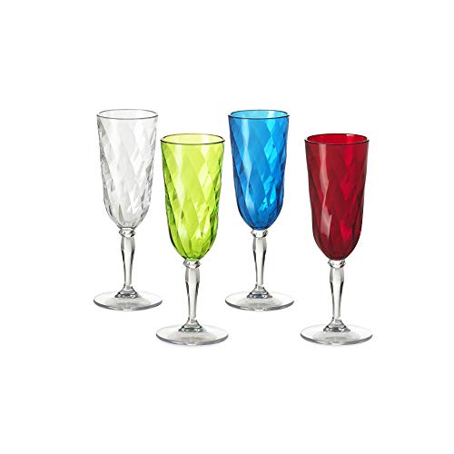 Omada Design Satz 4 Gläser Chmapagner von 17,5 Cl aus Durchsichtigen und Farbigen Acryl, Ideal für Aperitifs, Spülmaschinenfest, Linea Diamond von omada