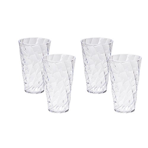 Omada Design Wassergläser Set, Packung mit 4 farbigen Kunststoffgläsern aus transparentem Acryl (Bpa Free), 50cl Kapazität, Made in Italy, Verarbeitung mit Diamanteffekt, Diamond Linie, Transparent von omada