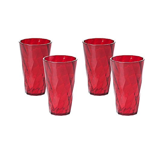 Omada Design Wassergläser Set, Packung mit 4 farbigen Kunststoffgläsern aus transparentem Acryl (Bpa Free), 50cl Kapazität, Made in Italy, Verarbeitung mit Diamanteffekt, Diamond Linie, Rote von omada