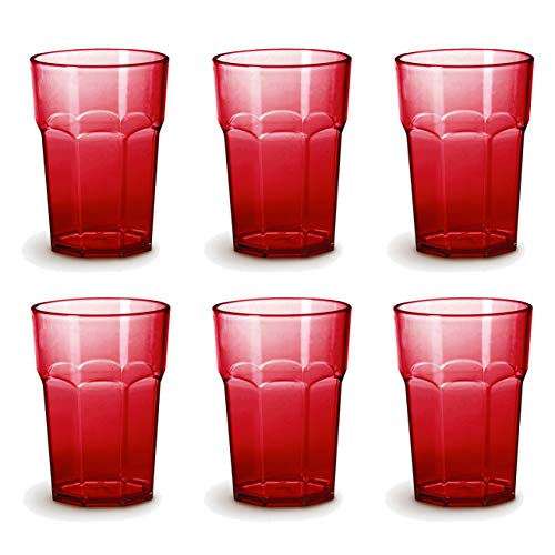 Omada Design Satz von Wassergläser aus Kunststoff, Fassungsvermögen von 42,5 Cl. Sie sind ideal für Getränke oder Long Drinks, Spülmaschinenfest, Made in Italy, Stapelbar, Linea Unglassy, Rot Farbe von omada