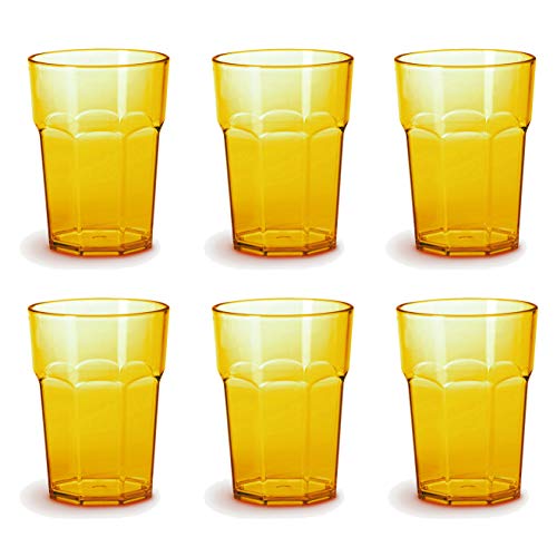 Omada Design Satz von Wassergläser aus Kunststoff, Fassungsvermögen von 42,5 Cl. Sie sind ideal für Getränke oder Long Drinks, Spülmaschinenfest, Made in Italy, Stapelbar, Linea Unglassy, Gelb Farbe von omada