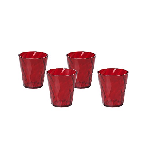 Omada Design Wassergläser Set, Packung mit 4 farbigen Kunststoffgläsern aus transparentem Acryl (Bpa Free), 35cl Kapazität, Made in Italy, Verarbeitung mit Diamanteffekt, Diamond Linie, Rote von omada