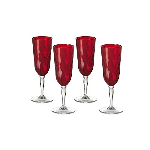 Omada Design Satz 4 Gläser Chmapagner von 17,5 Cl aus Durchsichtigen und Farbigen Acryl, Ideal für Aperitifs, Made in Italy, Spülmaschinenfest, Linea Diamond von omada