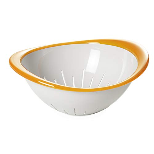 Omada Design Zweifarbiges Sieb für Pasta und Gemüse aus Kunststoff, Made in Italy, Durchmesser von 20 cm. Das ist auch Ergonomisch und Bahnbrechend und Spülmaschinenfest. Linea Trendy, Gelb Farbe von omada