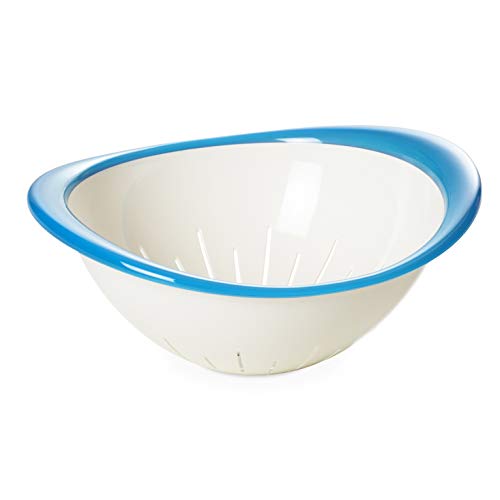 Omada Design Zweifarbiges Sieb für Pasta und Gemüse aus Kunststoff, Made in Italy, Durchmesser von 26 cm. Das ist auch Ergonomisch und Bahnbrechend und Spülmaschinenfest. Linea Trendy, Türkise Farbe von omada