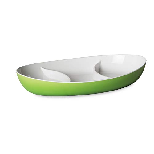 Omada Design Servierteller aus Resistenten, Unzerbrechlich und Zweibunten Kunststoff. Made in Italy, Linea Trendy, Länge: 28 cm, Spülmaschinenfest, Ideal für Aperitifis, Grüne Farbe von omada