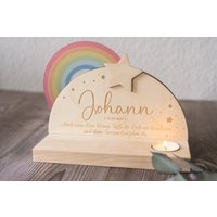 Handgefertigter Holzaufsteller Zur Erinnerung An Ein Sternenkind - Mit Regenbogen, Stern Und Platz Für Teelicht/Trauerhilfe Andenken von OmasErikasLaedchen