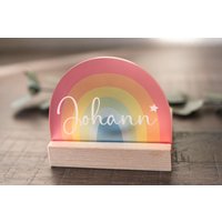 Teelichthalter Mit Holzsockel "Regenbogen"/Trauerhilfe Sternenkind Personalisiert von OmasErikasLaedchen