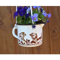 Alter Milchtopf Als Blumenampel Mit Hundemotive von OmasVintageDE