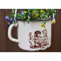 Alter Milchtopf Als Blumenampel Mit Kindermotive von OmasVintageDE