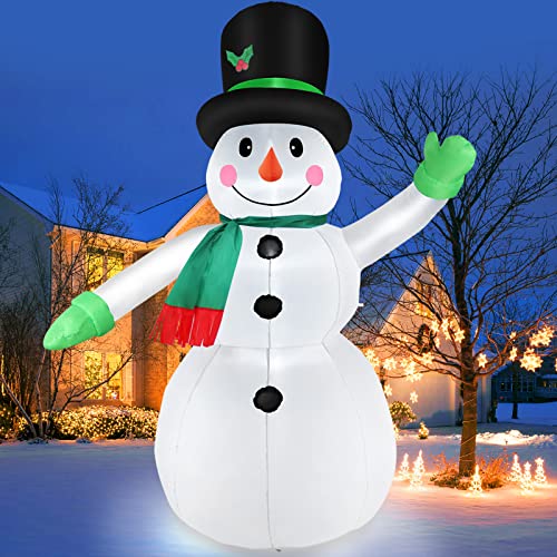 210cm Weihnachten aufblasbarer Schneemann im Freien Hof Dekorationen, Schneemann mit Zylinder Hut & LED-Lichter, draußen Winter-Deko für Garten Terrasse, IP44 Wetterschutz, Weihnachten Kinder Geschenk von Omdekor