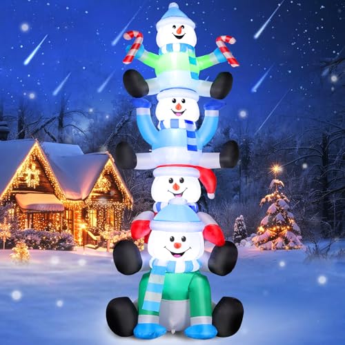 244cm Aufblasbarer Schneemann mit Beleuchtung, 4 Schneemänner gestapelt Große Weihnachtsschneemann, Wasserfeste Urlaubs Gartendekoration für Innen & Außen Weihnachten Hof Terrasse Rasen Party Camping von Omdekor