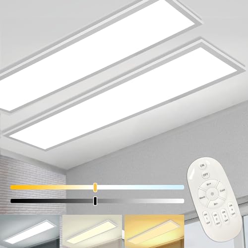 2er Dimmbare LED Deckenleuchte 120x30 cm mit Memory Funktion, 40W 2700K-6500K Ultraflache Rechteckige Panel mit Fernbedienung, Ultrahelles Licht Geeignet für Büro, Küche, Garage, Werkstatt, Keller von Omdekor