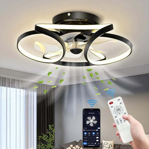 Deckenventilator mit Beleuchtung mit App und Fernbedienung, LED Dimmbar Stumme Deckenlampe Ventilator, 6 Windhastighet, Timer, Smart Lüfterlicht für Wohn-, Schlaf-, Kinder- und Esszimmer - φ 50cm von Omdekor