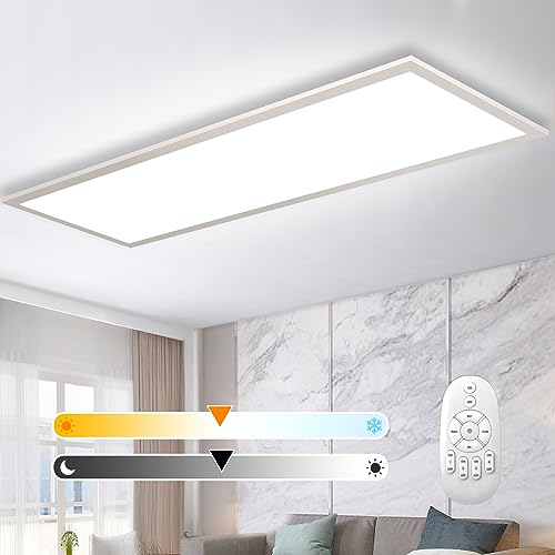 Dimmbar LED Deckenlampe 100x25 cm, 28W Deckenleuchte Panel mit Fernbedienung und Speicherfunktion, Indirekt Stark Leuchtkraft Licht 2700K-6500K, Ultra Dünn Tageslichtlampe für Büro Wohnzimmer Küche von Omdekor