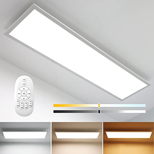 Dimmbare LED Deckenleuchte 100x25 cm mit Fernbedienung, 24W Super Deckenlampe Panel 2700K-6500K Warmweiß Naturweiß Kaltweiß, Modern Deckenpanel Lampe für Werkstatt Büro Garage Wohnzimmer Küche von Omdekor