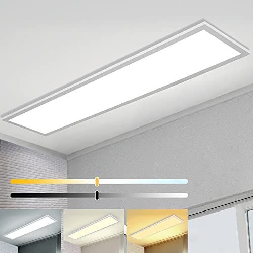 Dimmbare LED Deckenleuchte 120x30 cm mit Memory Funktion, 40W 2700K-6500K Ultraflache Rechteckige Panel mit Fernbedienung, Ultrahelles Licht Geeignet für Büro, Küche, Garage, Werkstatt, Keller, etc. von Omdekor