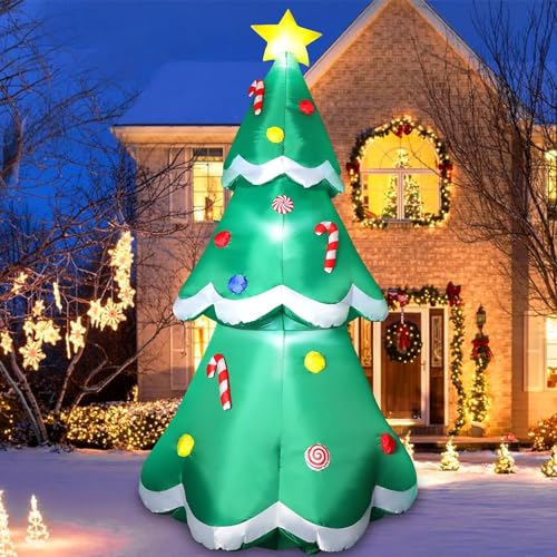 Omdekor 7FT Aufblasbarer Weihnachtsbaum mit LED Beleuchtung, Weihnachten Deko Selbstaufblasendes IP44 wasserdichte, Außen Weihnachten aufblasen Hof Dekorationen für Xmas Rasen Hof Garten von Omdekor