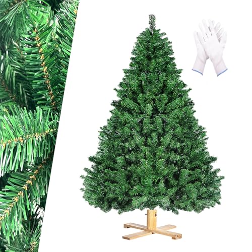 Weihnachtsbaum 210 cm (Ø ca. 135 cm), Künstliche Weihnachtsbaum Grüne Tannenbaum mit 1346 Zweige, 7 FT Christbaum mit Holzständer Klappsystem, Abziehbar Zusammenklappbar und Schwer Entflammbar von Omdekor