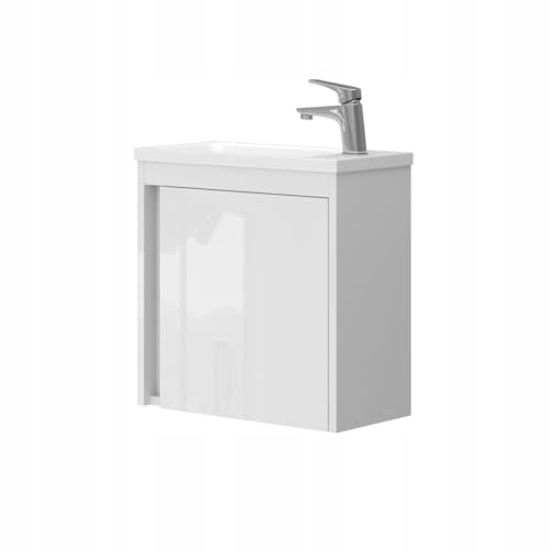 Omeble Waschbeckenunterschrank hängend mit Waschbecken 25 x 49 x 48 cm - Bad-Hängeschrank - Badezimmerschrank - Waschbeckenschrank - Badezimmer Wandschrank - weiß von Omeble