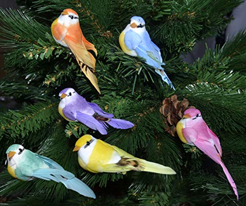 6pcs/Set,künstliche Vögel mit Clip,Dekovögel bunt, Lange Federn,Christbaumschmuck Weihnachtsbaumshmuck Vögel mit Klemmen Klammern, Weihnachtsbaumschmuck, Christbaumdeko Vögel (Dekovögel 1) von Omeere