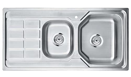 Omeere,100x50, groß Spülbecken Küchen eckig, Edelstahl 304 Materialdicke 0,8 mm,Spüle, Einbauspüle,Küchenspüle 2 Becken (Spüle Ablagefläche links) von Omeere