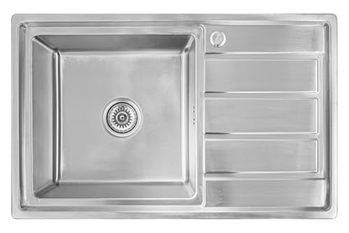 Omeere, 80x50 x21 Einbauspüle,Küchenspüle Edelstahl 304 Materialdicke 0,9 mm, Spülbecken Küche Spüle eckig 1 Becken Abtropffläche R16 (Abtropffläche rechts-silber) von Omeere