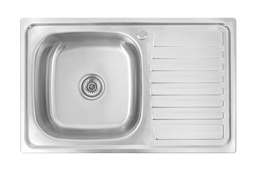 Omeere, Einbauspüle,Küchenspüle Edelstahl 304 Materialdicke 0,8 mm, Spülbecken Küche Spüle eckig 1 Becken Abtropffläche 80LX50BX18H (Abtropffläche rechts-silber) von Omeere
