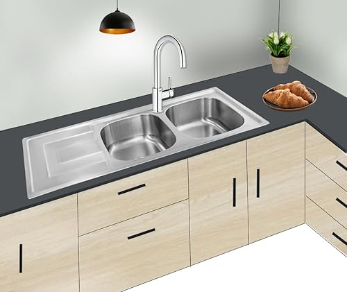 Omeere,116x50x18cm, große Küchenspüle, Edelstahl 304 Materialdicke 0,8 mm,Spülbecken,Spüle, Einbauspüle,eckig 2 Becken, (Ablagefläche links) von Omeere