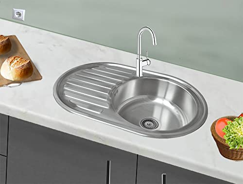 Omeere,77x50X18, Küchenspüle, Edelstahl 304 Materialdicke 0,8 mm,Spülbecken,Spüle, Einbauspüle,rund 1 Becken (Ablagefläche links) von Omeere