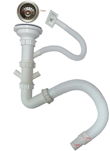 Spülbeckenablauf Ablaufgarnitur Spüle 1Becken Überlauf Ablaufventil Ablaufset für Spülbecken Einbauspüle, Klammer, Dichtband,Stopper (Ablaufkopf+Schlauch) von Omeere