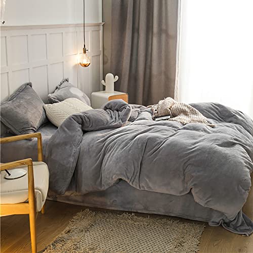 Omela 4 Teilig Warm Fleece Winter Bettwäsche 135x200 Silber Grau Cashmere Touch Plüsch Bettbezug mit Kopfkissenbezug 80x80 cm Flauschig Coral Fleece Microfaser Winterbettwäsche Set Reißverschluss von Omela