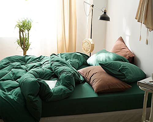 Omela Bettwäsche 135x200 Grün Waldgrün 4 Teilig Microfaser Unifarben Bettbezug Weich und Bequem Bettwäsche Set Reißverschluss - 2 x 135 x 200 + 2 x 80 x 80 cm von Omela