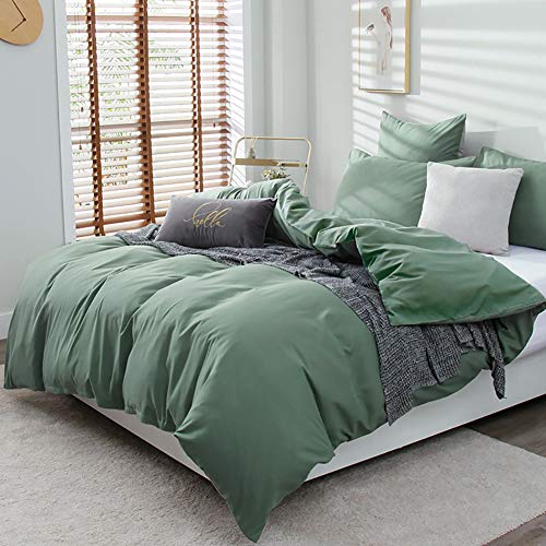 Omela Bettwäsche 155x220 Grün Uni Einfarbig Kuschelig Weich Microfaser Bettwäsche Set Dunkelgrün 2 teilig - 155 x 220 cm Bettbezug + 80 x 80 cm Kissenbezug von Omela