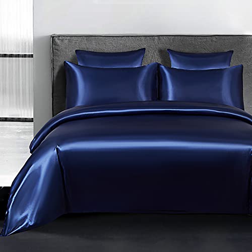Omela Bettwäsche Satin 155x220 Blau Einfarbig Glatt Glänzend Bettbezug mit Reißverschluss 2 Teilig 100% Glanzsatin Polyester Sommerbettwäsche Set Kissenbezug 80x80 cm von Omela