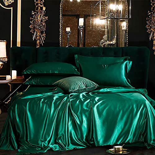 Omela Bettwäsche Satin 200x220 Grün Dunkelgrün Einfarbig Glatt Bettbezug mit Reißverschluss 3 Teilig Sommerbettwäsche Set 100% Glanzsatin Polyester Deckenbezug und Kissenbezüge 80x80 cm von Omela