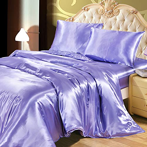 Omela Bettwäsche Set 135x200 Lila Einfarbig Unifarben Glanz Satin Bettbezug mit Reißverschluss 100% Glanzsatin Polyester Glatt Angenehm Sommerbettwäsche und Kissenbezug 80x80 cm von Omela