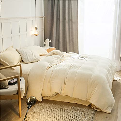 Omela Warm Fleece Winter Bettwäsche Creme Weiß Cashmere Touch Plüsch Bettbezug Kopfkissenbezug 2 Teilig Flauschig Coral Microfaser Winterbettwäsche Set Reißverschluss,140x200 + 70x90cm von Omela