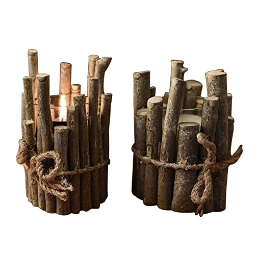 2 StüCke Teelichthalter KerzenstäNder Holz Kerzenhalter Windlicht Treibholz Deko Rustikalen Stil Sukkulenten Blumentopf von Omenlucker
