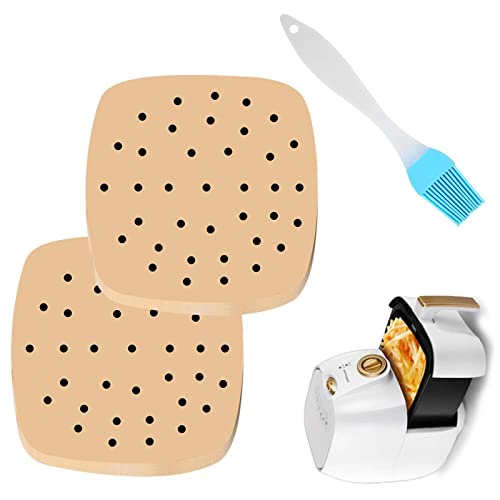 Air Fryer Liner Luftfritteuse Pergamentpapier 200 Stück Airfryer Papier Dampfgarer Papier 21.5 * 21.5cm quadratisches Pergamentpapier für Grill Koch Dampf Fritteuse von Omenlucker