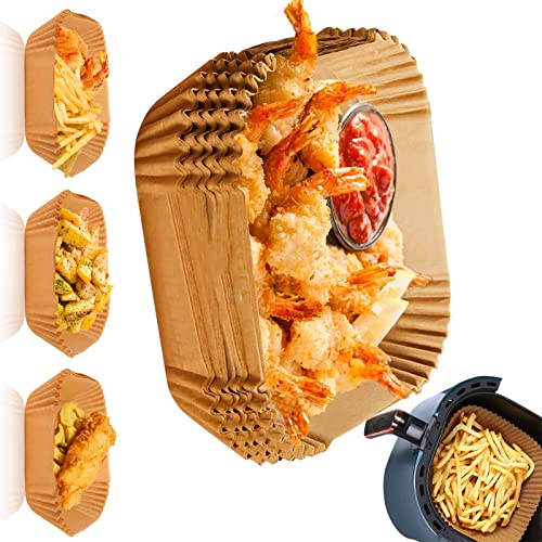 Backpapier für Heißluftfritteuse 20x4.5cm 100 Stück Backpapier Airfryer Antihaft Einweg Luftfritteuse Pergamentpapier Liner Ölfest Wasserdicht für Heißluftfritteuse Bratpfanne Ofen Mikrowelle von Omenlucker