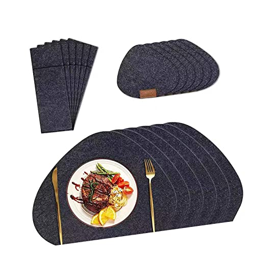 Designer Tischset Grau aus Filz Oval Hitzebeständig 6er Platzset mit Untersetzer Tischsets Platzdeckchen Winter Tischdeko Hellgrau Manhattan Grey von Omenlucker