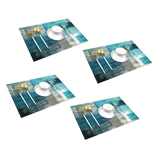 Moderne Kunst Café Tischsets Türkis und Grau Abstrakte Kunst Malerei Kunstwerk Stoff und Leinen Esszimmer Tischsets Bunte Tischsets für Hause Dekorationen Küchen Türkis Grau von Omenlucker