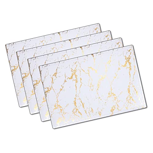 Platzset Marmor Leder Tischsets Doppelschicht Einfaches Abwischen 4 Packungen Tischsets Weißes Gold von Omenlucker