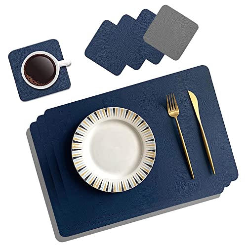 Zweiseitig Platzdeckchen Platzsets 8er Set Tischplatz Untersetzer Teller abwaschbar für Zuhause Restaurant rutschfest Speisetisch Leder Lappen platzset von Omenlucker