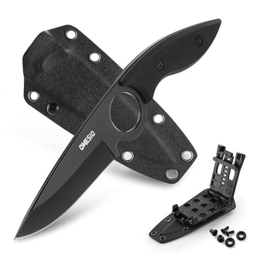 Omesio Großes Outdoor Messer Hervorragende Qualität 5CR13MoV Stahl full Tang - Feststehende Messer Klinge 8,5 cm - Großes Gürtelmesser mit Ergonomie G10 Griff - Inkl. Kydex Scheide und Clip(Schwarz) von Omesio